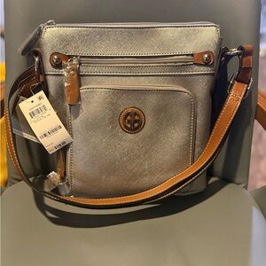NWT Giani Bernini Saffiano Silver and Brown Crossbody Bag